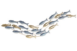 DKD Home Decor Decoración de Pared de Metal con Peces, Azul y Dorado