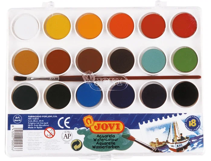 Jovi Acuarela en Pastillas 18 Colores Surtidos con Pincel y Estuche de Plástico