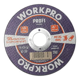 Workpro Disco de corte T41 Profi para metal e inoxidable, Ø115 x 1,0 x 22,2 mm, corte delgado, centro plano, 80 m/s, 13.300 rpm