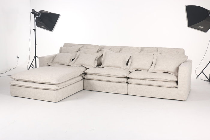 DKD Home Decor Módulo Auxiliar Sofá Poliéster y Lino Beige 110x110x48