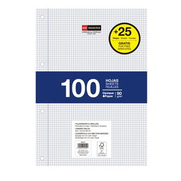 Recambio Miquelrius Notebook 1 A4 125H (100+25) 90Gr 4 Taladros Cuadric.4X4 C/Margen Azul