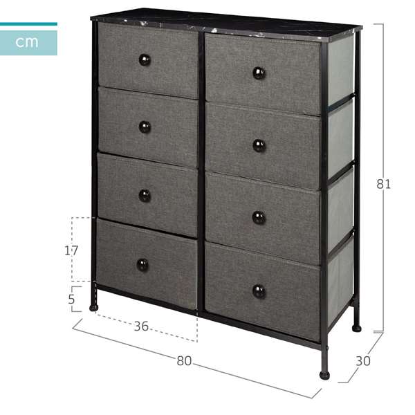 Cómoda 8 Cajones 80x30x81 cm Gris Max Home Mueble