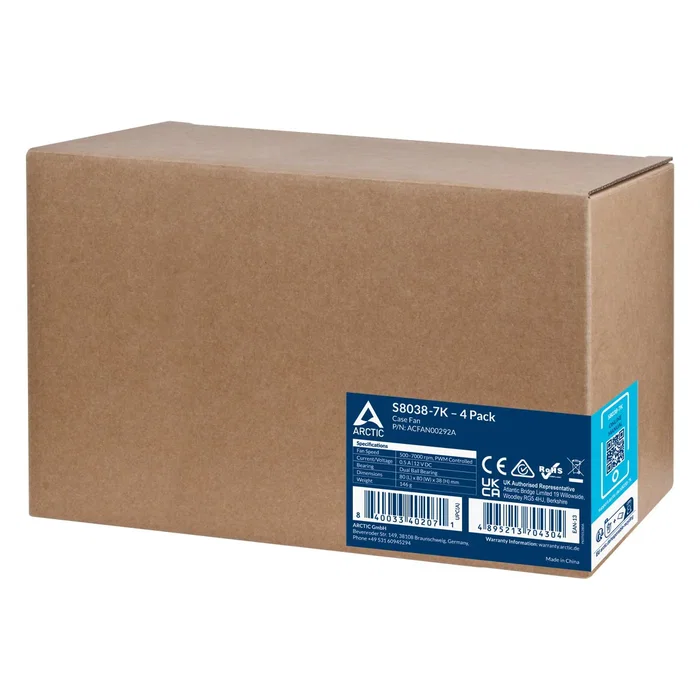 Arctic S8038-7K Ventilador para Procesador 80 mm 5 Aspas, PWM, 7000 RPM, 118.93 m3/h, Negro, 4 Unidades