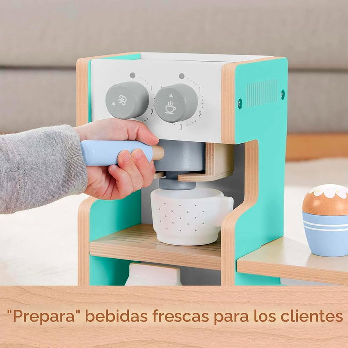 Fisher-Price Cafetería de Madera Hxv22 Juego de Rol 20 Piezas, Fomenta el Juego Imaginativo, +3 Años, Madera Sostenible FSC, Sin Plástico