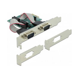 DeLOCK Tarjeta PCIe x1 a 2 Puertos Serie RS-232, Compatible con Perfil Bajo PCIe 1.1, Para PC, Color Verde