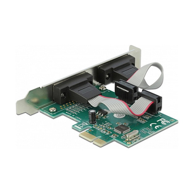 DeLOCK Tarjeta PCIe x1 a 2 Puertos Serie RS-232, Compatible con Perfil Bajo PCIe 1.1, Para PC, Color Verde