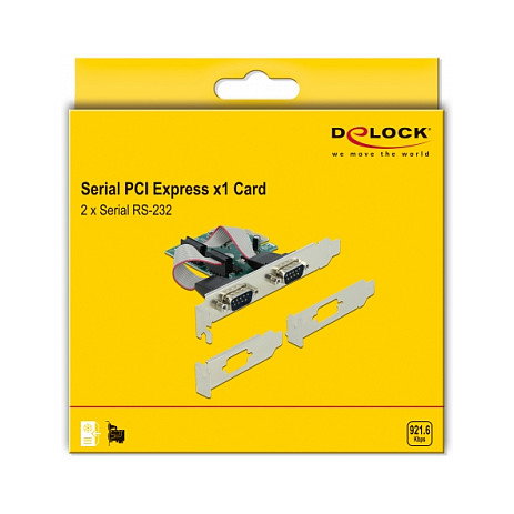 DeLOCK Tarjeta PCIe x1 a 2 Puertos Serie RS-232, Compatible con Perfil Bajo PCIe 1.1, Para PC, Color Verde