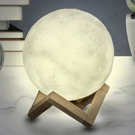 Home Deco Factory Lámpara Luna 3D Táctil Recargable 3 Colores con Soporte de Madera 15cm