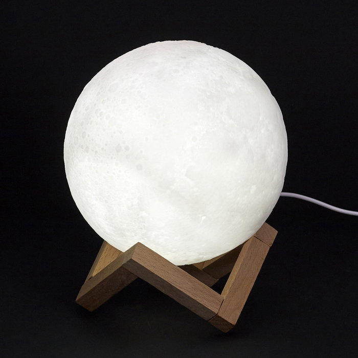 Home Deco Factory Lámpara Luna 3D Táctil Recargable 3 Colores con Soporte de Madera 15cm