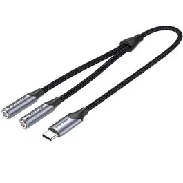 Vention BGPHY Cable Conversor USB-C Macho a 2x Jack 3.5mm Hembra, Audio y Micrófono, 30cm, Gris