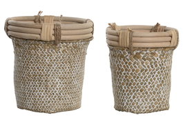 DKD Home Decor Set de 2 Cestas de Ratán y Paja Decape Natural