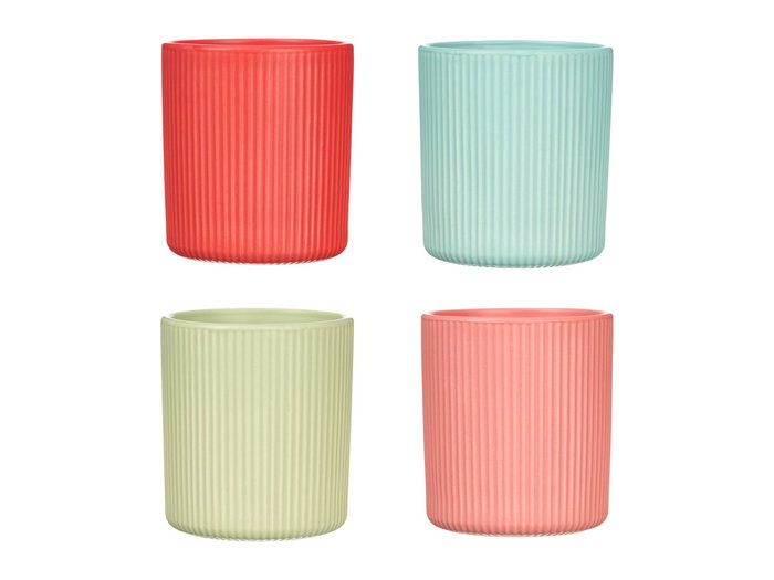 Vessia Vaso Rayas Surtidos Colores Vivos 270 ml 8x8x9 cm Cerámica Apto Lavavajillas Microondas Congelador (Set de 24)