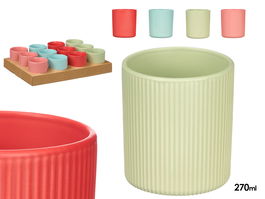 Vessia Vaso Rayas Surtidos Colores Vivos 270 ml 8x8x9 cm Cerámica Apto Lavavajillas Microondas Congelador (Set de 24)