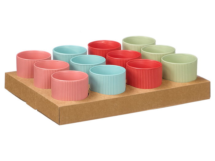 Vessia Vaso Rayas Surtidos Colores Vivos 270 ml 8x8x9 cm Cerámica Apto Lavavajillas Microondas Congelador (Set de 24)