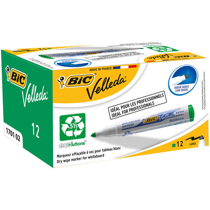 Velleda Marcador Pizarra Blanca Ecolutions 1701 Verde, Pack de 12 unidades