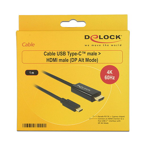 DeLOCK Cable USB Tipo C a HDMI 4K 60 Hz 1 m Negro 85290 DeLOCK Cable USB Tipo C a HDMI 4K 60 Hz 1 m Negro 85290