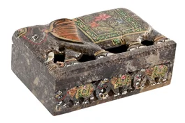 DKD Home Decor Caja Indio Elefante Marron Multicolor 10 x 5.5 x 15 cm