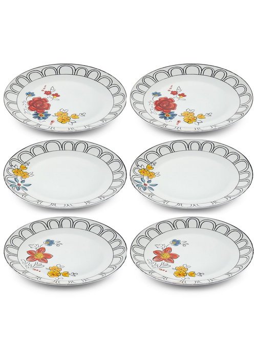 Hermia DNR0054 Juego de Platos de Servicio de Porcelana Blanca Elegante (6 Piezas), 27x27x2cm, Apto Lavavajillas, Elegancia en tu Mesa
