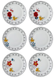 Hermia DNR0054 Juego de Platos de Servicio de Porcelana Blanca Elegante (6 Piezas), 27x27x2cm, Apto Lavavajillas, Elegancia en tu Mesa