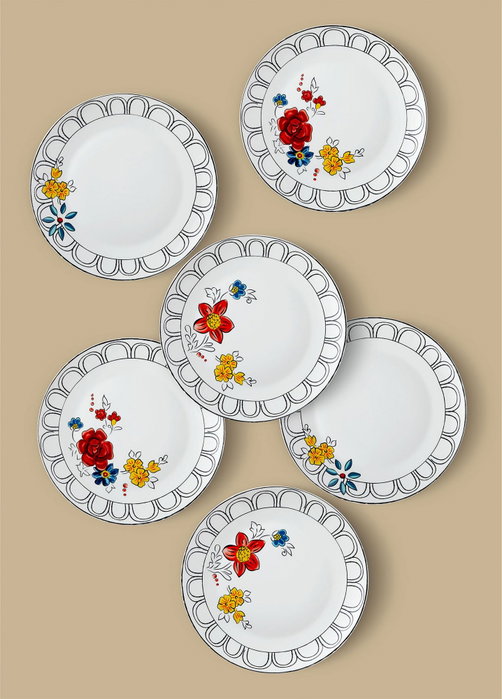 Hermia DNR0054 Juego de Platos de Servicio de Porcelana Blanca Elegante (6 Piezas), 27x27x2cm, Apto Lavavajillas, Elegancia en tu Mesa