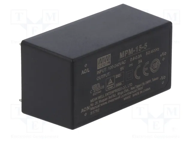 MEAN WELL MPM-15-5 Convertidor AC/DC 15W 5V 3A MEAN WELL MPM-15-5 Convertidor AC/DC 15W 5V 3A