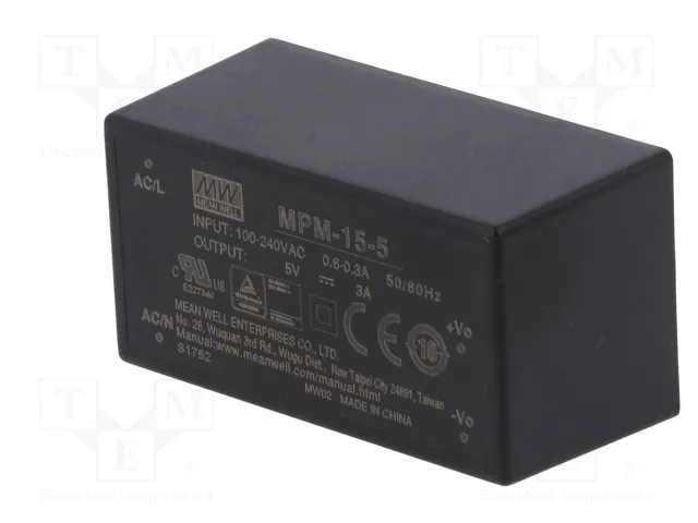 MEAN WELL MPM-15-5 Convertidor AC/DC 15W 5V 3A MEAN WELL MPM-15-5 Convertidor AC/DC 15W 5V 3A