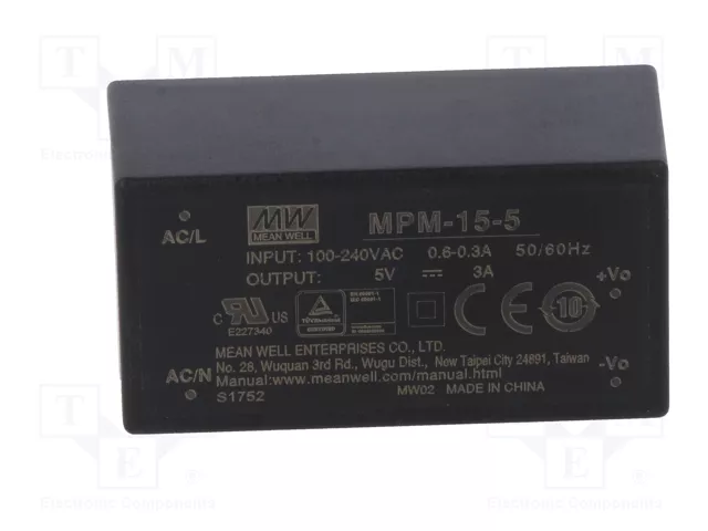 MEAN WELL MPM-15-5 Convertidor AC/DC 15W 5V 3A MEAN WELL MPM-15-5 Convertidor AC/DC 15W 5V 3A