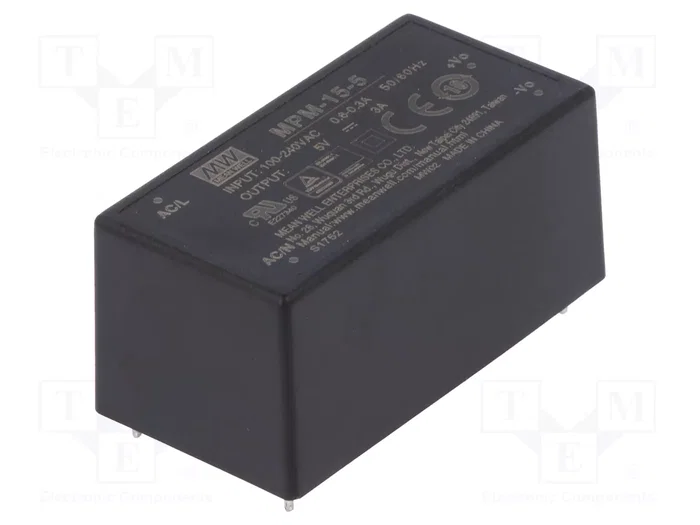 MEAN WELL MPM-15-5 Convertidor AC/DC 15W 5V 3A MEAN WELL MPM-15-5 Convertidor AC/DC 15W 5V 3A