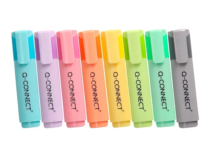 Q-connect Rotulador Fluorescente Pastel Punta Biselada Estuche de Sobremesa 8 Colores Surtidos Trazo 1-5 mm