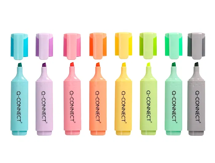 Q-connect Rotulador Fluorescente Pastel Punta Biselada Estuche de Sobremesa 8 Colores Surtidos Trazo 1-5 mm