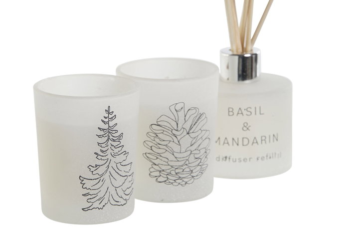 DKD Home Decor Set de 3 Velas de Cristal en Blanco