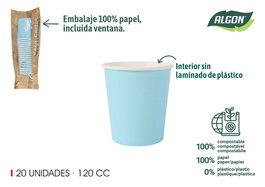 Algon Set 20 Vasos Cartón Azul Baby 120 cc 6.5 x 6.5 x 6.6 cm (24 Unidades)