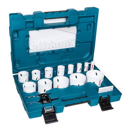 Makita D-63993 Juego de Sierras de Corona Universal Bimetálicas y HSS, 16 Piezas (16-76 mm), Corte 3.8 cm para Aluminio, Plástico, Acero, Madera