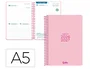 Liderpapel Agenda Escolar 2026-2027 Basic Bilingüe A5 Rosa, Interiores Bilingüe, Espiral, Día Página, Papel FSC 70g, con Gomilla y Calificador del Día