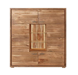 DKD Home Decor Armario Colonial Marrón 4 Puertas Acacia Cristal Led 145x40x153 cm
