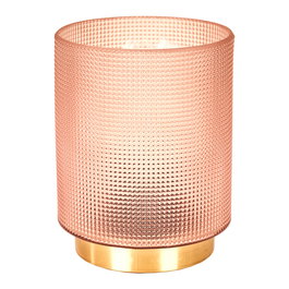 Home Deco Factory Lampara de Mesa Rosa con Luz Suave - Translucida, Vidrio Relieve, Casquillo E14 - d.11,5 cm h.15 cm