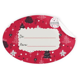 Etiquetas Regalo Adh. Rollo 250 Uds. Ovaladas 60X40 Navidad Rojo