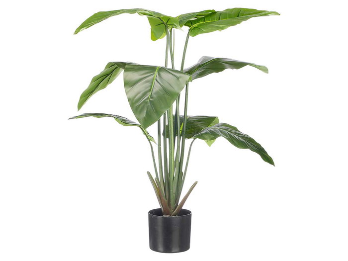 Ibergarden Maceta Planta Artificial con 9 Hojas de Punta Ancha, 110 cm de Alto, Verde y Negro, Incluye Maceta 15x15x12.5 cm (Set de 4)