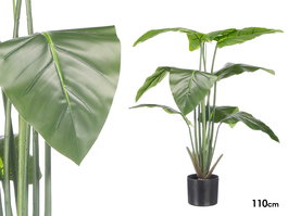 Ibergarden Maceta Planta Artificial con 9 Hojas de Punta Ancha, 110 cm de Alto, Verde y Negro, Incluye Maceta 15x15x12.5 cm (Set de 4)