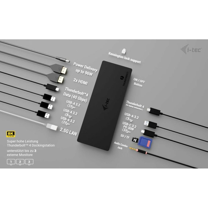 I-TEC Estación de Conexión Thunderbolt 4 CAINTGDUAL4KDOCPD 12 en 1