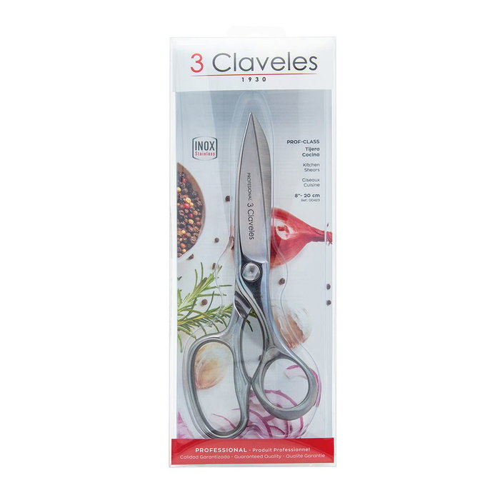 3 Claveles Tijeras de Cocina Clásica Profesional, Acero Inoxidable AISI 420-4034, 20 cm, Ergonómica, Apta Lavavajillas