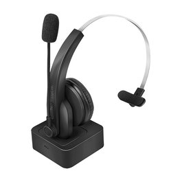 LogiLink Auriculares Diadema Bluetooth Mono BT0059 para Oficina/Call Center con Micrófono Boom, Base de Carga y USB, Negro