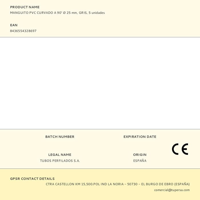 Tupersa Manguito PVC Curvado 90° Ø 25 mm Gris 5 Unidades Unión Tubo Rígido