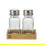 Inde Set 2 Salero y Pimentero con Base de Bambú La Mediterran | 5.6 cm ancho x 10.4 cm alto x 10.7 cm largo (24 Unidades)