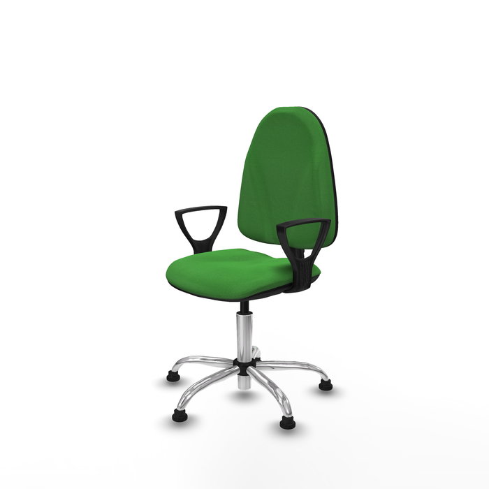 Silla de oficina Algarra con mecanismo Contacto permanente básico tapizada con Tela color Verde. Equipada con Base cromada, Brazos fijosy Topes