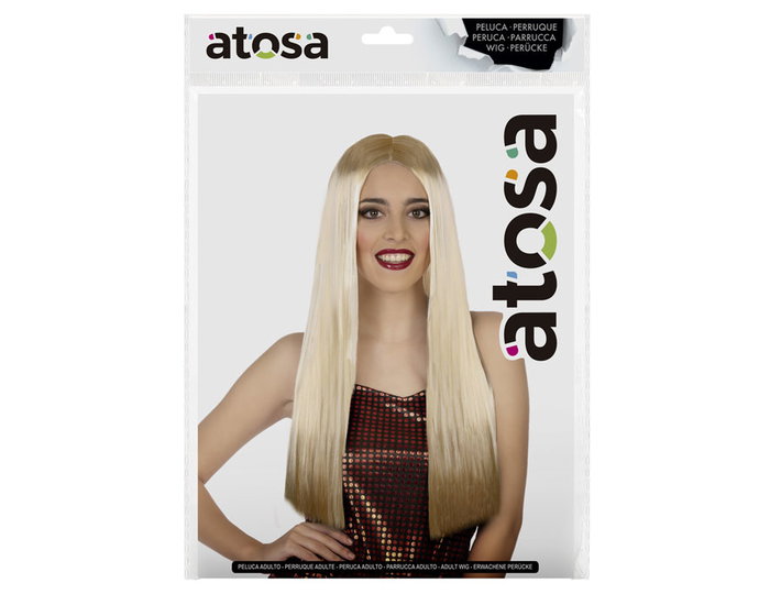 Atosa Peluca Larga Lisa Multicolor con Flequillo de 60 cm