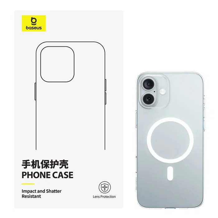 Baseus Funda Crystal Series para iPhone 16 - Transparente, Magnética, Compatible MagSafe, Resistente a Golpes y Caídas