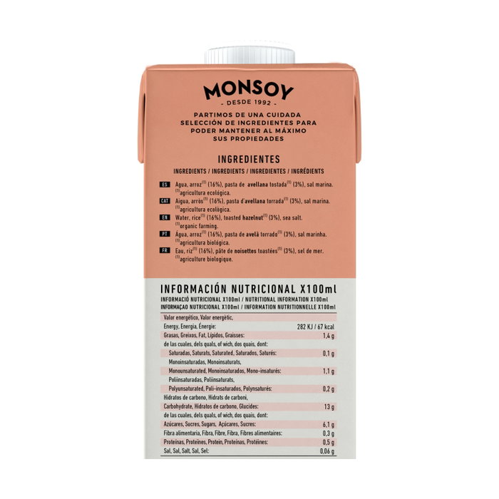Monsoy Bebida de Arroz con Avellanas Bio 1L