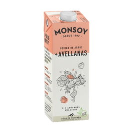 Monsoy Bebida de Arroz y Avellanas Bio 1 Litro, Sin Gluten, Alternativa a la Leche