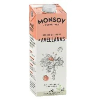 MONSOY Bebida Vegetal de Arroz con Avellanas Ecológica 1L - Pack de 6 Unidades